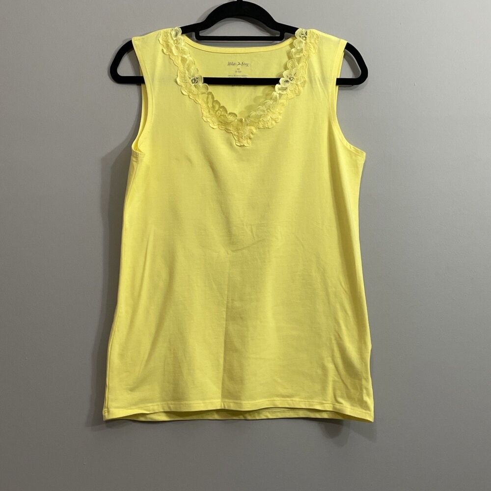 White Stag Yellow Tank Top M Lace Trim Sleeveless Lightweight Casual